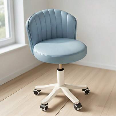 1 PC Small Round Rolling Vanity Chair Armless Comfy Vanity Computer Chair With Low Backrest PU Leather Height Adjustable Swivel Work Spa Chair, For Bedroom, Hair Salon, SPA, Bedroom