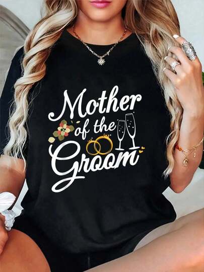 100% Cotton Mother Of The Groom Mom Gifts For Wedding Or Bachelor Party T-Shirt Women's Vintage Relaxed Fit Tee Premium Soft Tops Printing Round Neck Fashion Shirts