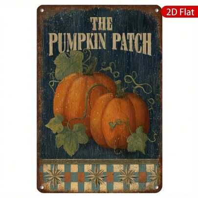 Pumpkin Patch Fall Vintage Metal Wall Decor - Rustic Farmhouse Pumpkin Sign With Pre-Drilled Holes, Dark Teal & Orange Autumn Decoration For Kitchen, Cafe, Bar - Heavy-Duty Iron Plaque For Halloween, Thanksgiving, Christmas Decorations
