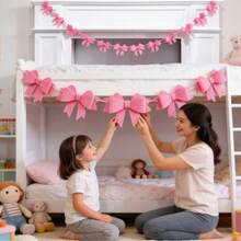 1件3D粉红色渐变蝴蝶结花环，手工毛毡悬挂装饰横幅，耐用可重复使用，易于悬挂，浪漫可爱节日用品，适用于情人节、女孩生日、公主主题派对、婚礼、新娘送礼会、家居室内节日派对装饰，吸睛拍照背景道具 - 彩色 - 查看 2