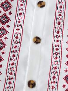 Conjunto de 2 piezas para niños pequeños con tema de Ramadán: Camisa de polo de cuello con estampado floral vintage y pantalones cortos casuales color burdeos, para verano - Multicolor - Ver 4