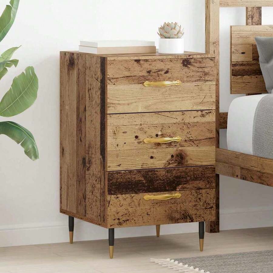 vidaXL Nachttisch Mit Schubladen Altholz 40 X 40 X 66 Cm Holzwerkstoff - Yellow - View 1