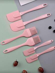 Set de 3 espátulas de silicona, incluye cepillo de silicona para aceite, resistente al calor, adecuado para espátula de hornear pasteles, accesorios para cumpleaños, San Valentín, reuniones festivas, etc. - Rosa - Ver 8