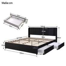 Polsterbett 160 X 200 Cm Samt Mit Lattenrost Rückenlehne 2 Schubladen, Schwarz - Black - View 2