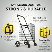 Shopping Cart & Large 360° Swivel Wheels | Foldable Collapsible & Lightweight | Perfect For Groceries Laundry Utility Cart - Black - Black - View 10