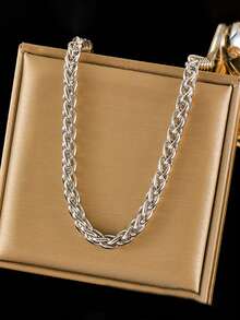 1 Set Stainless Steel Versatile Fashionable Chain Design Necklace + Bracelet Jewelry Set, Suitable For Daily Wear - Silver - View 8