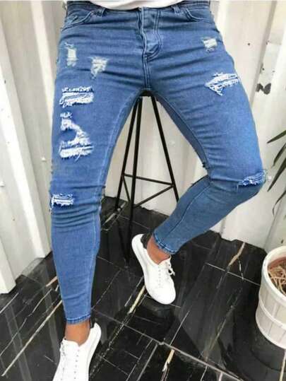 Men Slim Fit Stretchy Ripped Casual Denim Jeans