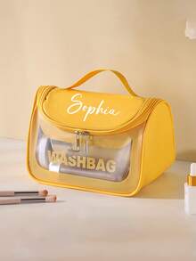 Customized Women's Cosmetic Bag, Personalized Semi-Transparent PVC Frosted Toiletry Bag, Customizable Name, Large Capacity Handbag, PU Flip-Cover Portable Storage Pouch, Travel Bag, Travel Essentials - Multicolor - View 12