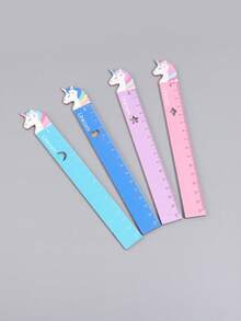 1 pieza Regla de unicornio de madera, diseño hueco con patrón creativo de forma de corazón, estrella y luna, regla para exámenes escolares y ayuda para pintura y manualidades, artículos esenciales de vuelta a la escuela - Una pieza - Ver 6