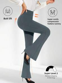 1pc Women's High Waist Flare Pants With Butterfly Pattern - Grey - View 3