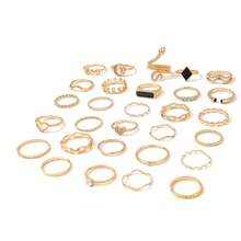 Versatile INS-Style Gold Stackable Ring Set | Heart & Snake Multi-Element Ring Set, Perfect For Daily Wear, Travel And Gatherings - Multicolor - View 7