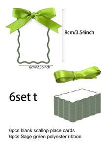6/24/48pcs Scallop Shape Name Place Cards With Ribbons, DIY Wedding Table Number Cards, Party & Celebration Supplies (Green) - Green - View 8