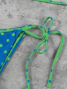 Bộ bikini 3 mảnh mùa Xuân/Hè mới, gợi cảm, thanh lịch, họa tiết chấm bi xanh dương và xanh lá cây dành cho nữ, thích hợp đi biển, nghỉ mát, hẹn hò, dự tiệc. - Nhiều màu - Xem 5