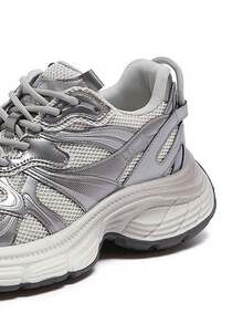 CAMEL CROWN Women's Outdoor Casual Shoes, Increased Height Retro Hundred Thick Bottomed Old Chunky Sneakers Silver Casual Sneakers - Silver - View 3