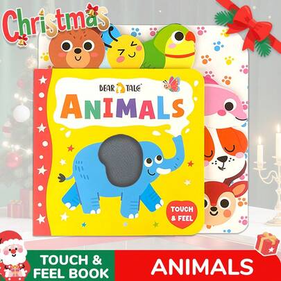 beartale Animals Touch & Feel Board Book, For Babies & Toddlers 0-3 Years, Preschool Animal Cognition Sensory Book, Montessori Early Education Picture Book, Boys Girls Soft Touch Learning Book, Newborn Educational Reading Gift