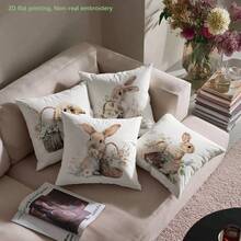 MEMNUN 4pcs Watercolor Floral Basket & Rabbit Print Polyester Decorative Throw Pillow Covers [No Pillow Insert], 17.7*17.7in(45*45cm), [Single-Sided Printing], Easter Spring Theme Cushion Covers For Sofa, Bed, Living Room, Bedroom, Car, Office, Hotel Decor, Perfect Gift For Family And Friends - Multicolor - View 8
