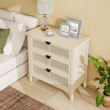 Sideboard, 80 Cm (31.5 In) Wide, With A Natural Wood Finish, Featuring Three Drawers And Interchangeable Rattan Fronts. Suitable For The Living Room, Bedroom, Office, And Study. - Natural Color - View 4