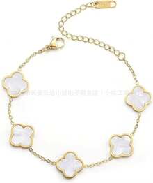 Glossy Four-Leaf Clover Bracelet Steel 18K Gold Double-Sided Mother-Of-Pearl Bracelet Jewelry - 13mm雙面白色手鍊 - 查看 2