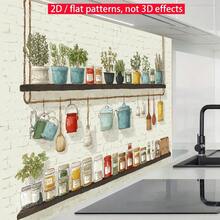 1张2D平面厨房防油贴纸 | 温馨厨房场景设计，各种厨房用具和物品整齐摆放，展现日常生活温馨氛围 | PVC装饰贴纸 | 适用于厨房/咖啡厅/餐厅墙面装饰 - 款式1 - 查看 9