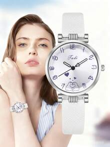 妈妈女士腕表首饰套装 - 可爱表盘腕表 + 字母项链 + LOVE 手链，温柔优雅的日常搭配，母亲节、情人节、新年理想礼物 - 白色 - 查看 3