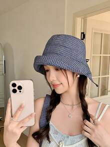 Korean Style Women's Summer Bucket Hat, High-End Fashion Bird Eye Plaid Retro Versatile Sun Hat - Multicolor - View 1