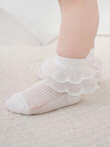 1 pereche șosete scurte din plasă pentru bebeluși, 0-3 ani, subțiri, culoare uni, șosete din dantelă minimaliste pastorale, de vară - Multicolor - Vizualizare 11
