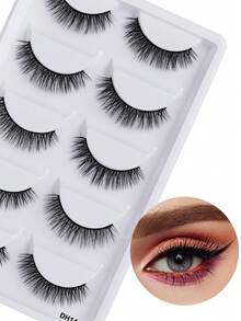 5 Pairs/Set Soft Full Strip Lashes, Thick Crossed False Eyelashes Natural Curly With Fine Black Stem, Feathery Wispy Style, Non-Irritating, Reusable, Suitable For Daily And Various Occasions, 5-12mm - White - View 3