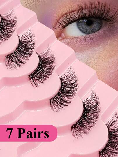 7 Pairs Crisscross Fluffy Curling Eyecorner Lashes- Reusable, Beginner-Friendly, Natural Look, Transparent Band Half-Eye Lashes, False Eyelashes, Eyelashes, The Secret Of Visibly Enlarging The Eyes,Comfortable To Wear,For Music Festival And Gifts And Party And Wedding And Performance And Travel,