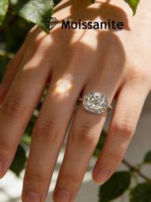 1枚2克拉梨形莫桑石订婚戒指，送给女性的绝佳礼物，周年纪念戒指，可搭配婚纱，派对配饰 - 銀色 - 查看 3