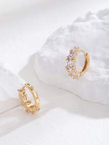 1 Pair Elegant Shiny Pearlescent High-End Cubic Zirconia Hoop Earrings, Versatile For Parties And Daily Wear - Gold - View 2