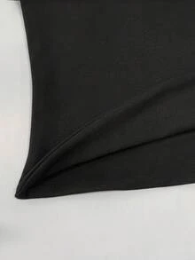 女士纯色修身休闲长袖圆领T恤，春秋季黑色 - 黑色 - 查看 5