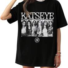 Katseye Tour Shirt Music Album Katseye Merch The Beautiful Chaos Tour Concert Short Sleeve Women Gra - 黑色 - 查看 1