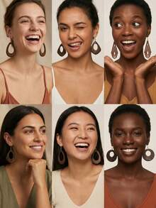 6 Pairs/Set Women's Jewelry, Lightweight Wooden Texture Mixed Pendants, European & American Classic, Suitable For Celebrations, Parties, Women's Fashion Jewelry - 6 Pairs - View 2