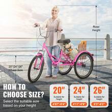 Folding Adult Tricycle, 26-Inch 7-Speed Adult Folding Trikes, Carbon Steel 3 Wheel Cruiser Bike With Basket & Adjustable Seat, Shopping Picnic Foldable Tricycles For Women, Men, Seniors (Pink) - 粉色 - 查看 2