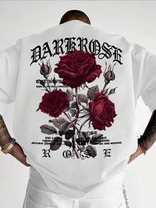 Dark Rose Print Men's T-Shirt  Top - 黑色 - 查看 10