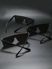 3pcs Y2K Style Fashion Mirrored One-Piece Lens Flat Top Sunglasses - Red Blue Green - View 2