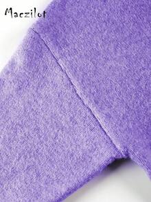 女士休闲开衫，高品质针织时尚上衣，秋冬季 - 紫色 - 查看 6