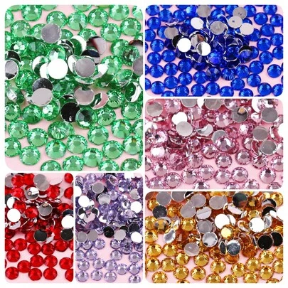 6 mm 1000 pièces/sac Strass en résine ronds sans thermocollant à fond plat, convient pour la décoration des ongles, des vêtements, de l'artisanat, des tasses, des sacs