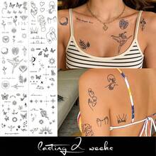 6pcs/1pc Herbal Juice Semi-Permanent Tattoo, Simple Line Art Abstract Face, Rose Branch, Fern, Butterfly, Cosmic Symbol Patterns, Waterproof, 7-14 Days Lasting, Suitable For Valentine's Day, Carnival Gifts - Blue - View 13