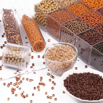 60/100/200/650/1300/1600pcs Assorted Shapes Beige Perforated Glass Seed Beads, Jewelry Making DIY Beading, Loose Beads For Crafts, Clothing Accessories, DIY Weaving Jewelry Supplies