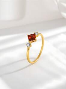 925 Sterling Silver INS Style Square Candy Ring, Versatile Daily Wear, Stackable, Romantic Valentine's Day Gift For Women - Yellow Gold - View 2