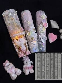 高品质手工美甲模具，蝴蝶结设计，宠物爱好者系列 - 無色 - 查看 2