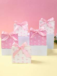 6pcs Pink Bow Gift Bags With Ribbon, Suitable For Baby Shower Party, Girl Birthday Party Gift Boxes, Gender Reveal Party, Bridal Shower Wedding Candy Bags, Newborn Party Snack Bags, Baby Party Favors, Can Be Used For Tabletop Decor, 1st Birthday Party Supplies, Baby Shower Decorations, Gender Reveal Decorations, Wedding Decorations, Birthday Decorations, Birthday Gifts, Pink Bow Party Decor - Pink and White Bow - View 5