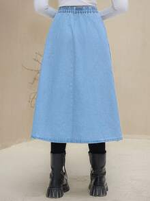 Livesso 高腰褶皱细节牛仔裙 - 藍色 - 查看 2