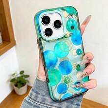 抽象のななサークルの電話ケース モダンスタイル いフォン 17/17pro/17promax/17Air/Iphone16/16pro/16plus/16promax/15/15promax/15pro/11/12/13/14promax/12mini/13mini/11pro/11promax/12pro/12promax/13pro/13promax/14pro/14promaxに対応 アート的なゴールドとブルーの球のギフト 現代のなデザイン 友達へのプレゼント ミニマリストのサークル ユニークのギフト 愛する人へ - 半透明の緑 - チェックする 4
