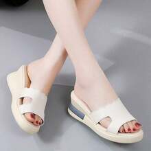 Women's Platform Slide Sandals, Casual Thick Sole Slippers, Comfortable Flip Flops - Beige - View 2