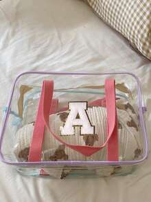 Túi nhựa trong suốt kiểu dáng túi đi biển, thêu 26 chữ cái trong bảng chữ cái, màu trắng, kiểu khăn tắm, túi đeo vai. - Nhiều màu - Xem 3