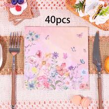 20pcs/40pcs/60pcs/Set, Pink Floral Pattern Napkins, Spring Floral Pattern Napkins, Spring Floral Theme Party Tableware Set, High-Quality Disposable Napkins, Suitable For Birthdays, Newborn Baptisms, Bridal Shower, Baby Shower Party Table Decorations - Multicolor - View 9