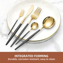 30pcs Stainless Steel Flatware Set, Black/Gold/Silver/Black, High-Quality Stainless Steel, , Dishwasher , Suitable For Luxury Hotels, Anniversary, Slim Design, Western Creative Tableware - - - View 2