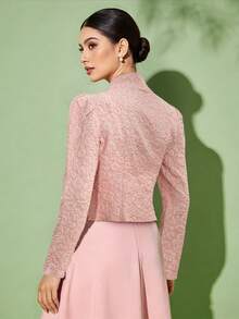 优雅女士立领不对称3D花卉图案传统马来传统服装上衣，粉色衬衫，开斋节服装，开斋节 - 粉色 - 查看 5